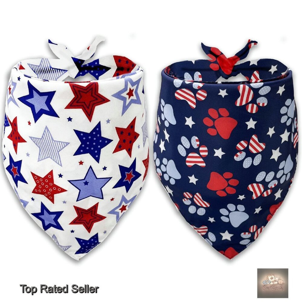 Patriotic Pet Bandana Set Large Adjustable Breathable Polyester Holiday Festive